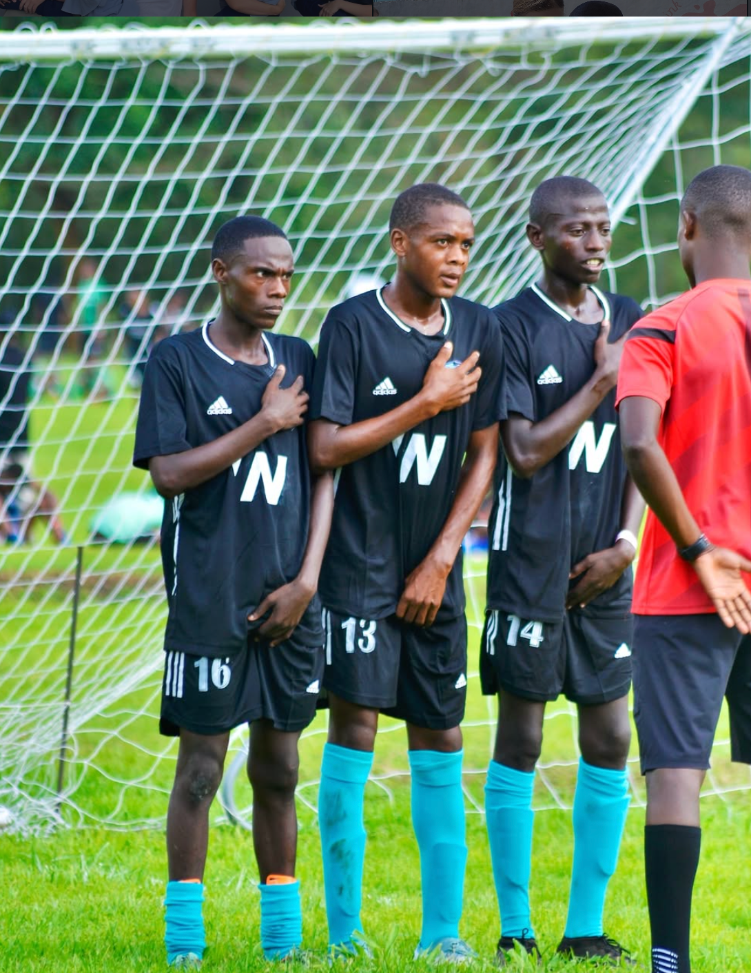 Young players standing at the goal during a Future Stars Football Academy match